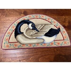 Vintage Homemade Cross Stitch Swan Semi-Circle Wall Art